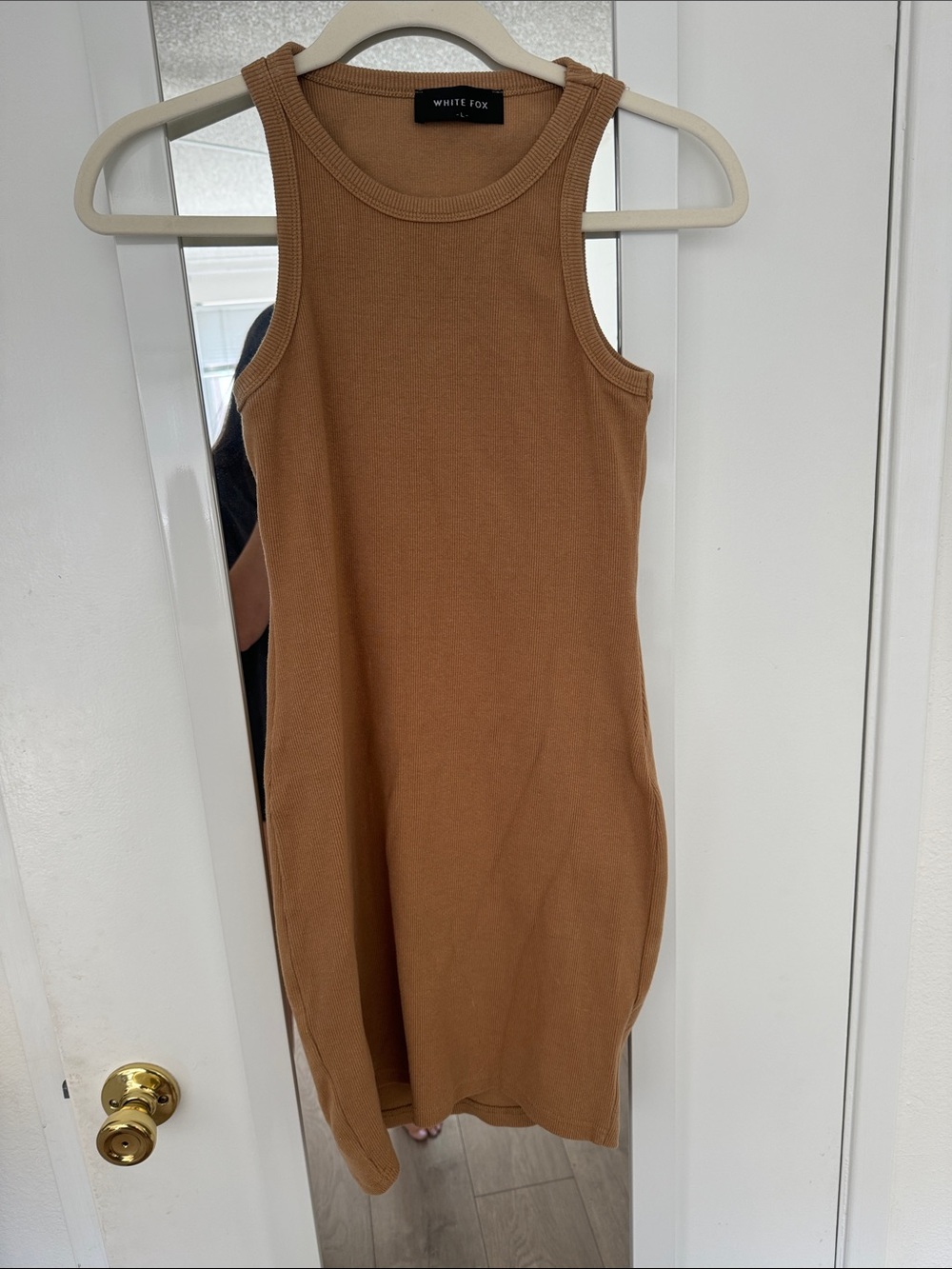 White Fox Boutique Tan Ribbed Mini Dress